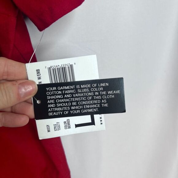 Sag Harbor NWT Red Embroidered Linen Blend Button Front Boho Top Size Large - Picture 10 of 12